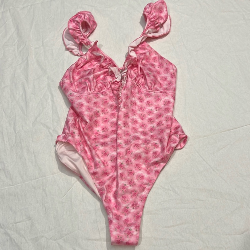 LoveShackFancy Pink Floral One Piece Swimsuit